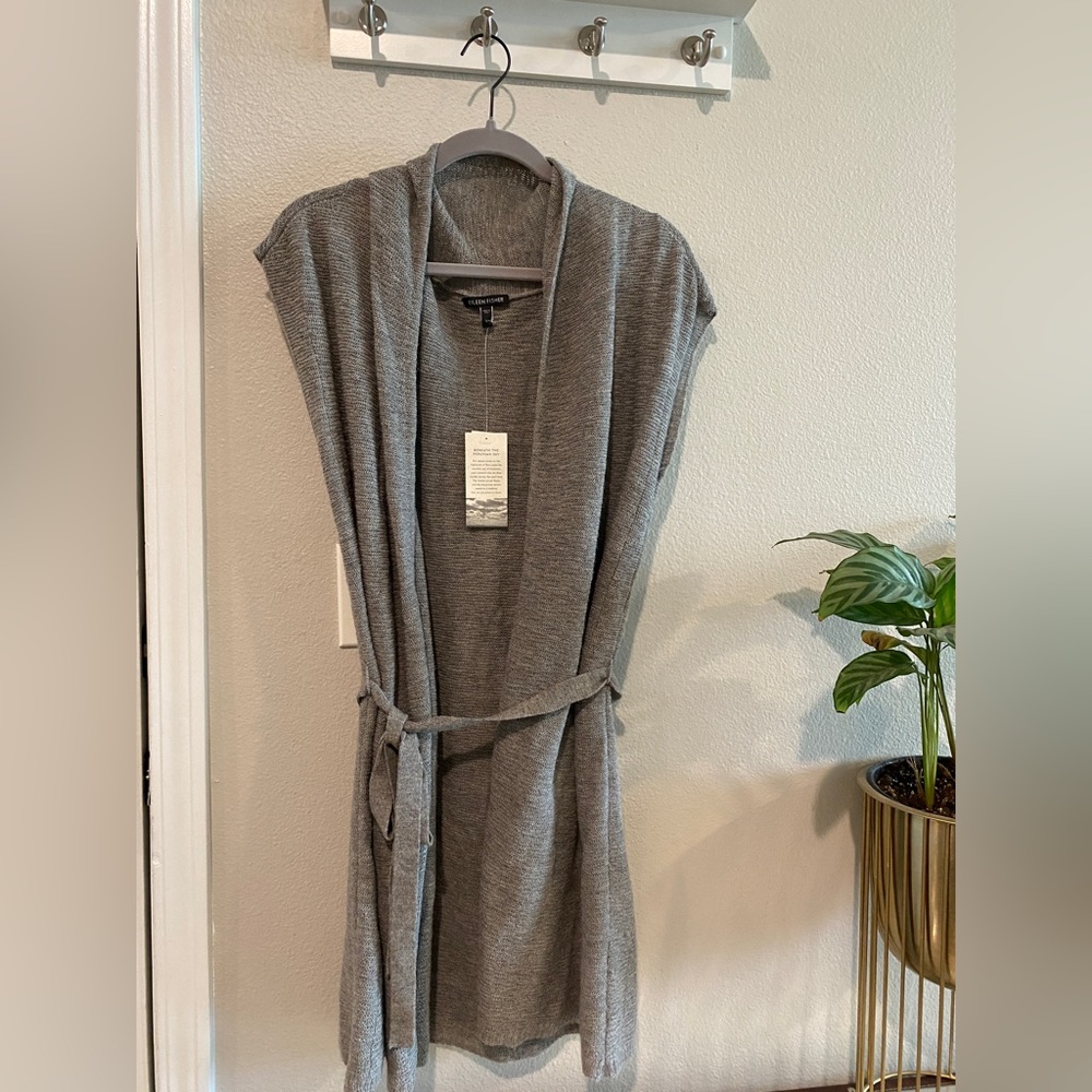 Eileen Fischer Grey Alpaca wrap sweater NWT - L